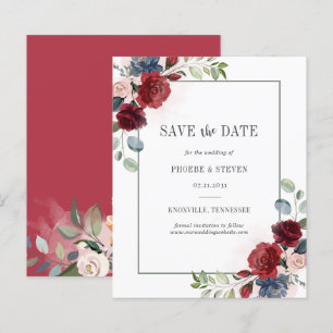 Budget Burgundy Floral Greenery Save the Date