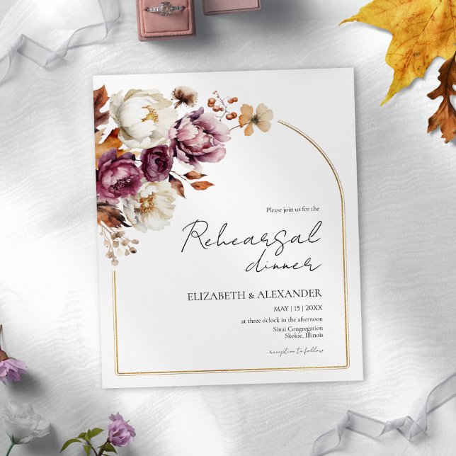 Budget Burgundy Floral Rehearsal Dinner Invitation (Creator Uploaded)