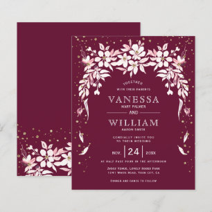 BUDGET burgundy floral wedding invitation       