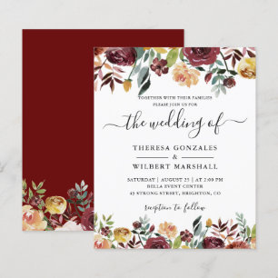 Budget Burgundy Floral Wedding Invitation