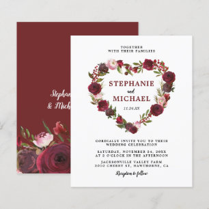 Budget Burgundy Floral Wedding Invitations