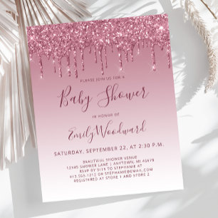 Budget Burgundy Glitter Baby Shower Invitation
