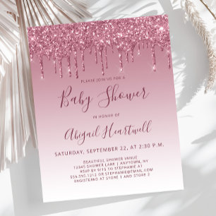 Budget Burgundy Glitter Baby Shower Invitation