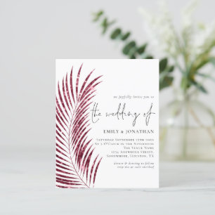 Budget Burgundy Glitter Leaf QR Wedding Invite
