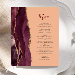 Budget Burgundy Gold Agate Peach Wedding Menu