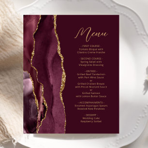 Budget Burgundy Gold Agate Script Wedding Menu