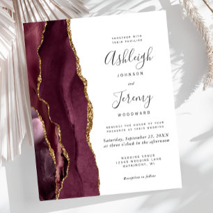 Budget Burgundy Gold Agate Wedding Invite