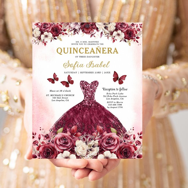 Budget Burgundy Gold Bilingual Spanish Quinceanera (Creator Uploaded)