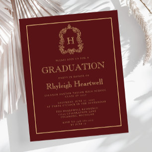 Budget Burgundy Gold Crest Graduation Party