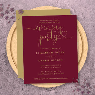 Budget Burgundy Gold Evening Party Wedding Invite