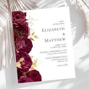 Budget Burgundy Gold Floral Wedding Invitation