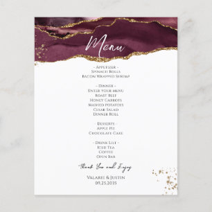 Budget Burgundy Gold Glitter Marble Wedding Menu