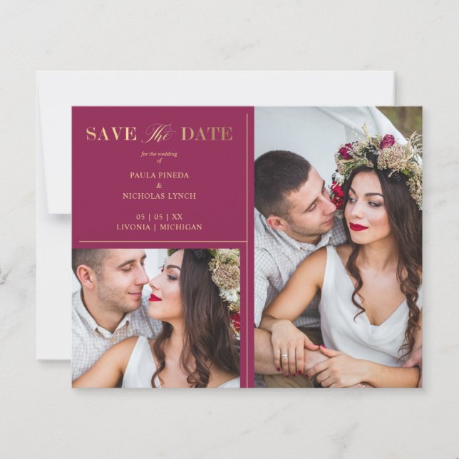 Budget Burgundy Golden 2 Photos Minimalist (Front)