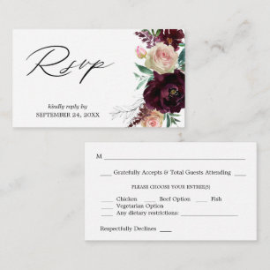 Budget Burgundy & Light Pink Floral 2SM Meal RSVP  Enclosure Card