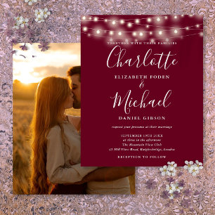 Budget Burgundy Lights Photo Wedding Invitation