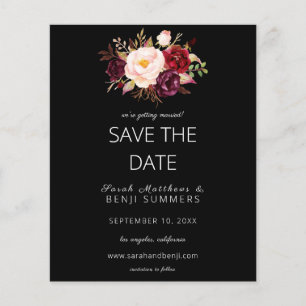 Budget Burgundy Marsa Floral Save the Date - Black Flyer