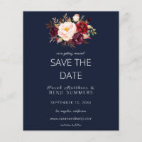 Budget Burgundy Marsa Floral Save the Date - Blue