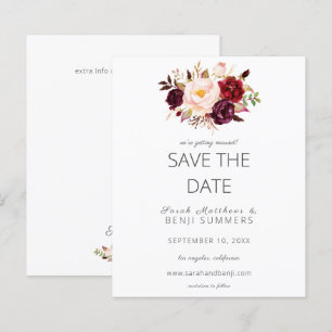 Budget Burgundy Marsa Floral Save the Date- White