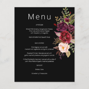 Budget Burgundy Marsala & Pink Floral Menu- Black Flyer