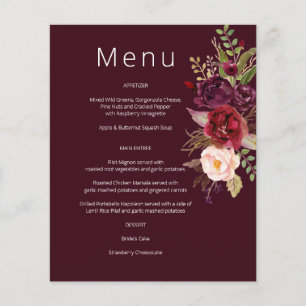 Budget Burgundy Marsala & Pink Floral Menu- Burg 1 Flyer