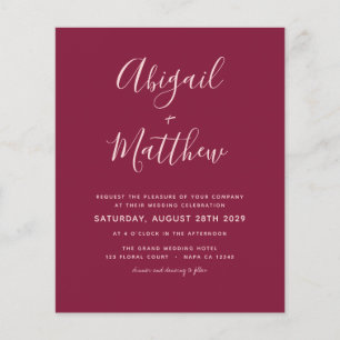 Budget Burgundy Modern Simple Wedding Invitation Flyer