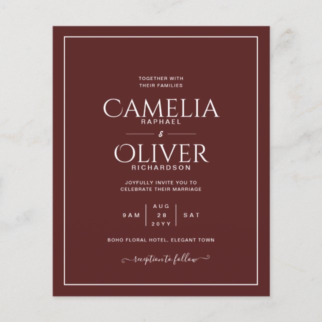 BUDGET Burgundy MONOCHROME Wedding Flyer (Front)