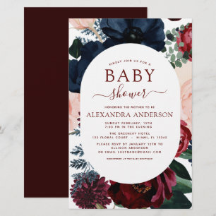 Budget Burgundy Navy Blue Floral Baby Shower