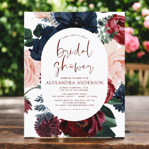 Budget Burgundy Navy Blue Floral Bridal Shower
