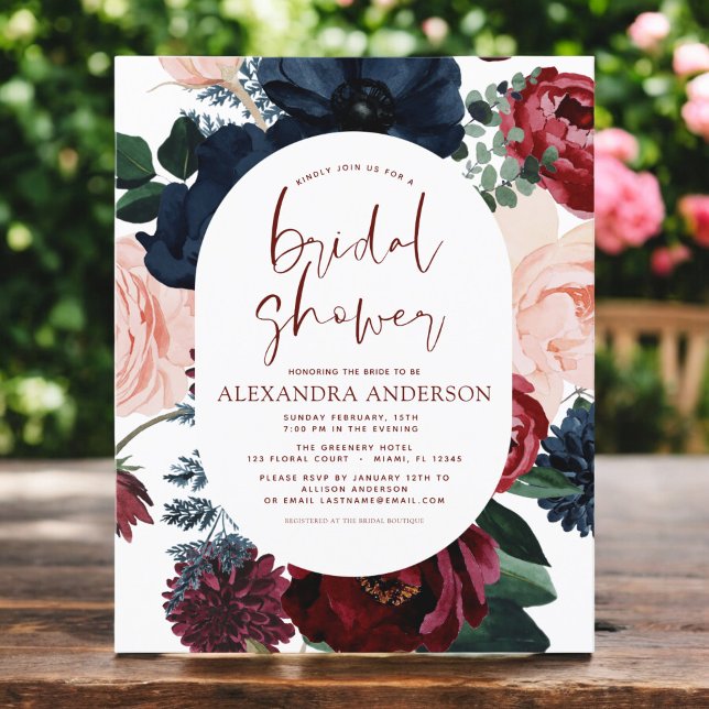 Budget Burgundy Navy Blue Floral Bridal Shower (Creator Uploaded)