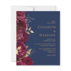 Budget Burgundy Navy Blue Floral Wedding Invite