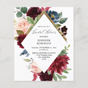 Budget Burgundy, Navy & Blush Pink Bridal Shower Flyer