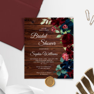 Budget Burgundy & Navy Bridal Shower Invitation