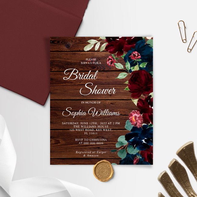 Budget Burgundy & Navy Bridal Shower Invitation (Creator Uploaded)