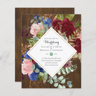 BUDGET Burgundy Navy Floral Wedding Invitations