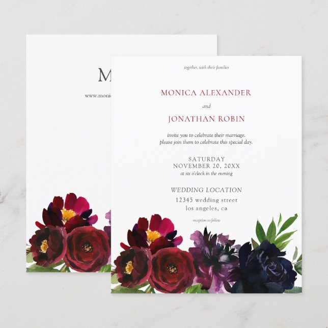 Budget Burgundy Navy Plum Floral Wedding (Front/Back)