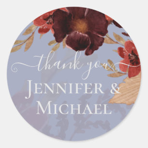 Budget Burgundy Orange Fall Floral Wedding Classic Round Sticker