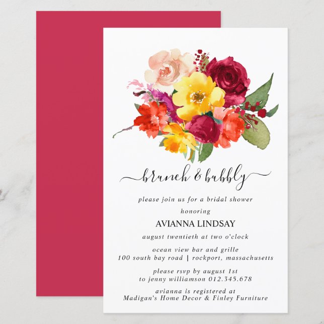 Budget Burgundy Orange Yellow Bridal Brunch Bubbly (Front/Back)