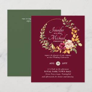 BUDGET Burgundy Peach Floral Wedding Invitations
