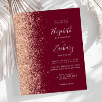 Budget Burgundy Peach Glitter Wedding Invitation