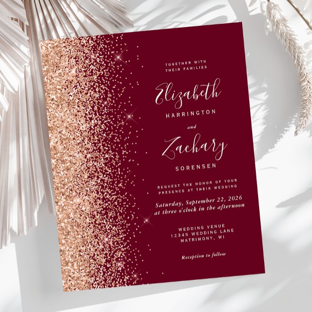 Budget Burgundy Peach Glitter Wedding Invitation (Creator Uploaded)