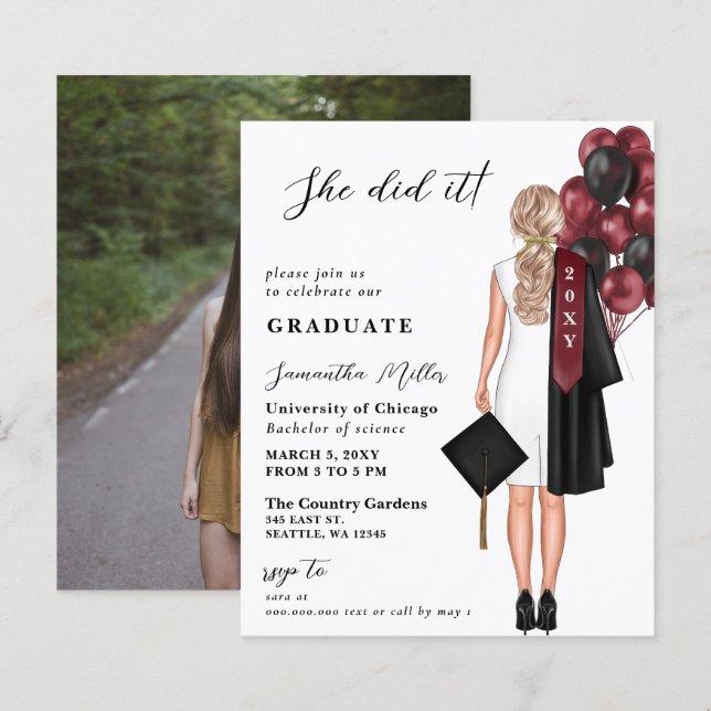 Budget Burgundy Photo She Did It Graduation (Front/Back)