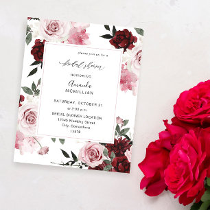 Budget Burgundy & Pink 6 Floral Bridal Shower Flyer