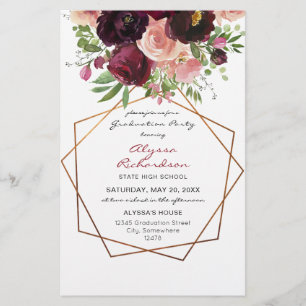 Budget Burgundy & Pink Floral Fr Grad Party MEDIUM Flyer