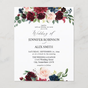 Budget Burgundy, Pink, & Navy Floral Wedding 2 Fly Flyer