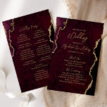 Budget Burgundy Red Gold Agate Wedding Program<br><div class="desc">This elegant,  modern wedding program features a burgundy red agate background trimmed with gold faux glitter. The text appears in gold-colored handwriting and copperplate fonts.</div>
