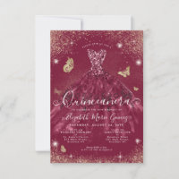 Budget Burgundy Red Gold Glitter Gown Quinceanera