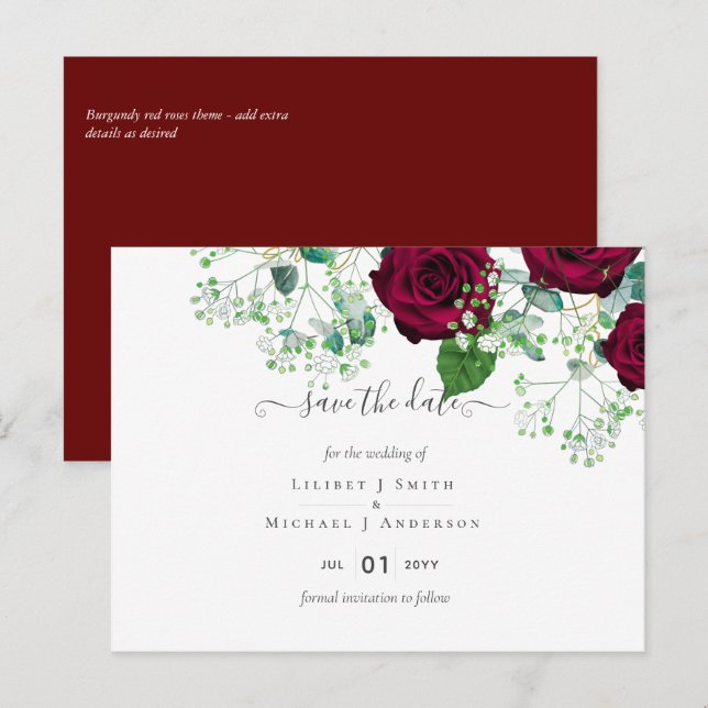 BUDGET Burgundy Red Roses Gypsophila WEDDING Postcard (Front/Back)