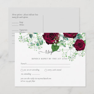 BUDGET Burgundy Red Roses Gypsophila WEDDING Postcard