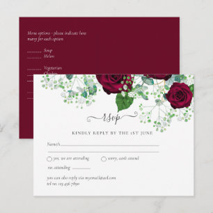 BUDGET Burgundy Red Roses Gypsophila WEDDING Postcard