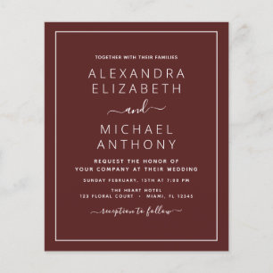 Budget Burgundy Romantic Wedding Invitation Flyer
